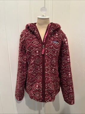 Patagonia Maroon & Cream Fuzzy Hooded Zip Jacket
